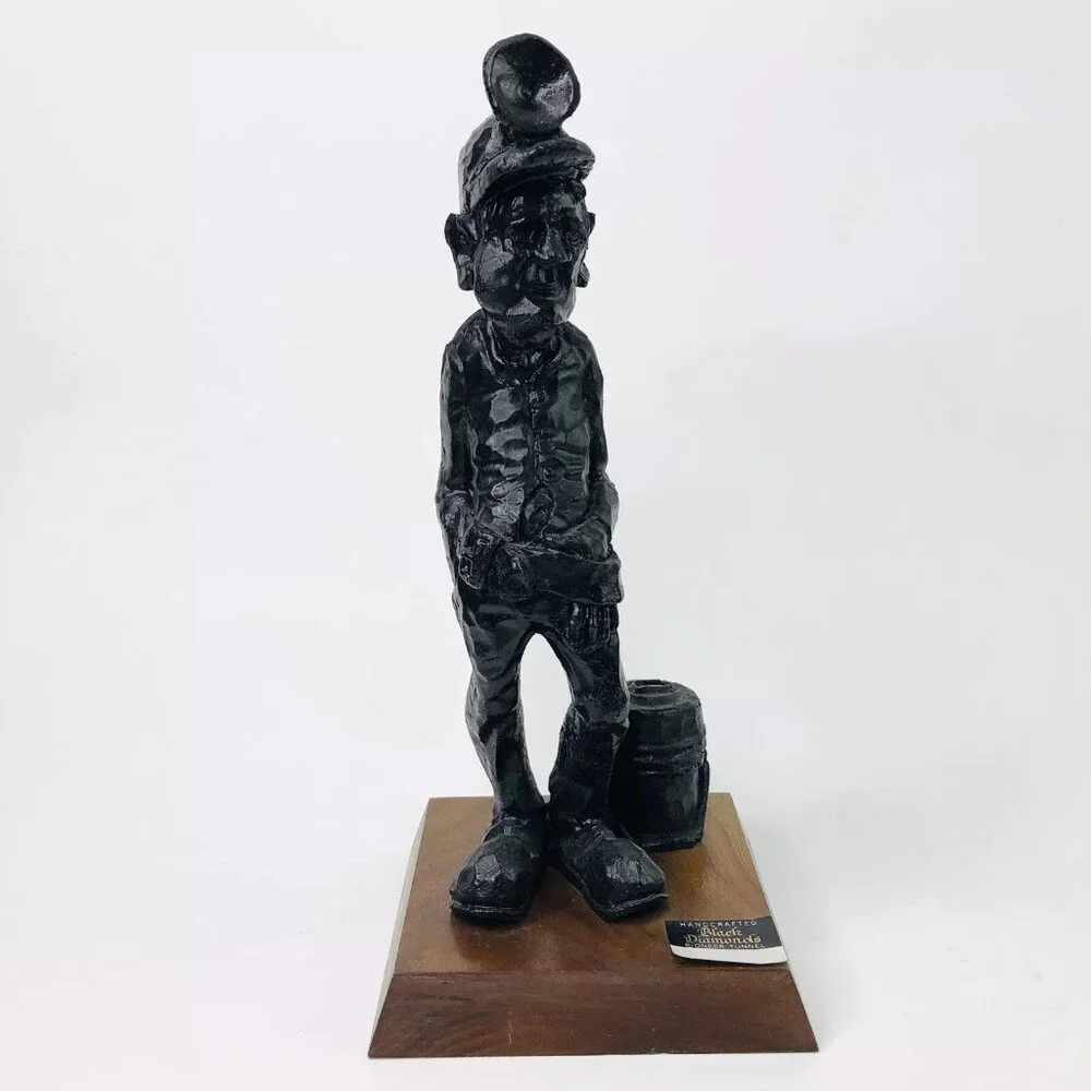 Vtg Carved Coal Underground Miner Black Diamonds 8.5" Man Statue Figurine Wood - Picture 6 of 8